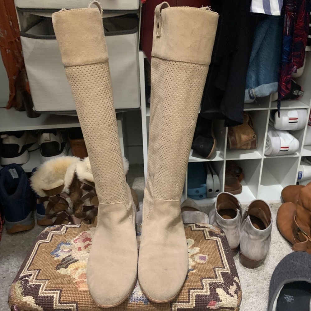 Johnson and Murphy cream suede boots